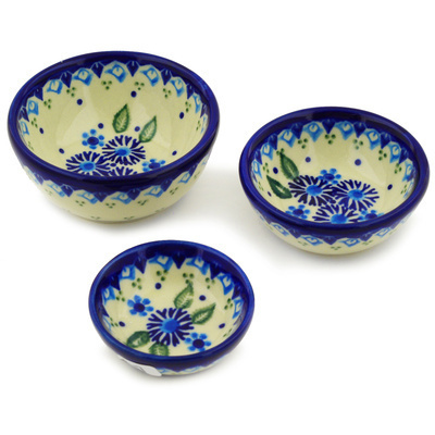 Polish Pottery Set of 3 Nesting Bowls Small Aster Patches