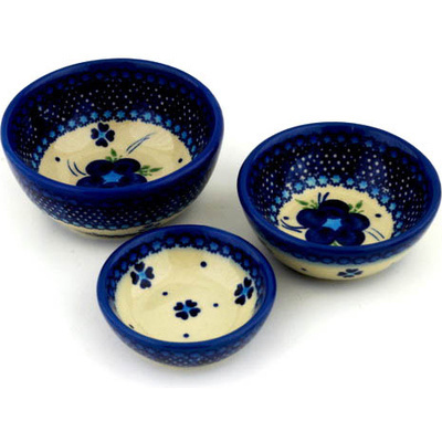 Polish Pottery Set of 3 Nesting Bowls Small Bleu-belle Fleur
