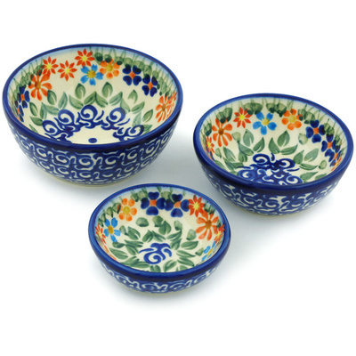 Polish Pottery Set of 3 Nesting Bowls Small Blissful Daisy