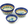 Polish Pottery Set of 3 Nesting Bowls Small Blue Cornflower