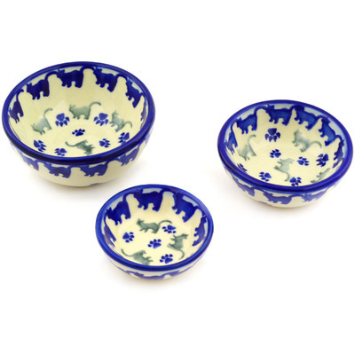 Polish Pottery Set of 3 Nesting Bowls Small Boo Boo Kitty Paws