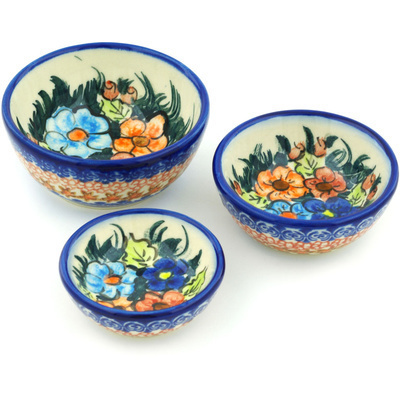 Polish Pottery Set of 3 Nesting Bowls Small Butterfly Splendor
