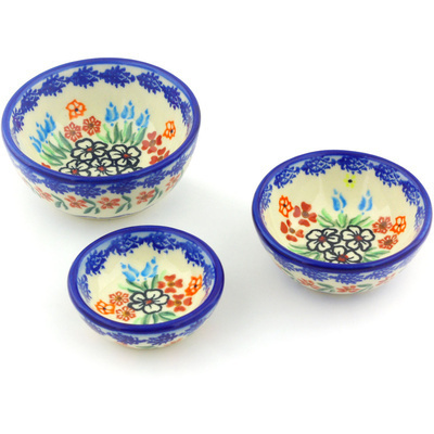 Polish Pottery Set of 3 Nesting Bowls Small Fanciful Ladybug