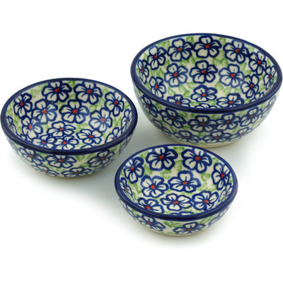Polish Pottery Set of 3 Nesting Bowls Small Flower Bouquet