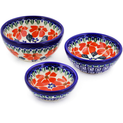 Polish Pottery Set of 3 Nesting Bowls Small Grecian Fields