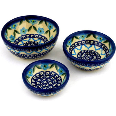 Polish Pottery Set of 3 Nesting Bowls Small Greek Daisies