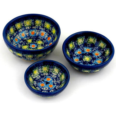 Polish Pottery Set of 3 Nesting Bowls Small Mosaic Tile