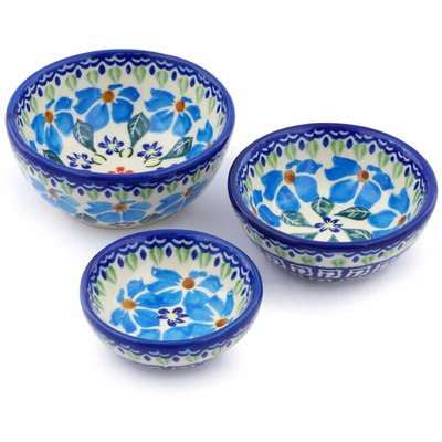 Polish Pottery Set of 3 Nesting Bowls Small Pansy Morning