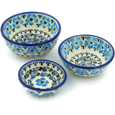 Polish Pottery Set of 3 Nesting Bowls Small Pansy Plenty
