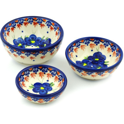 Polish Pottery Set of 3 Nesting Bowls Small Passion Poppy