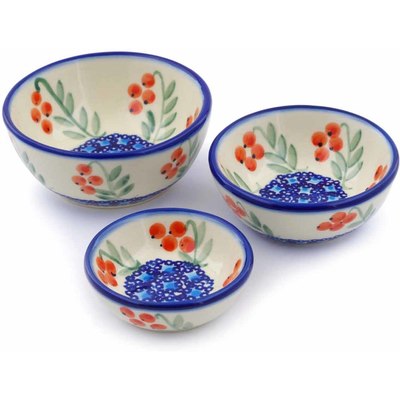 Polish Pottery Set of 3 Nesting Bowls Small Red Berries