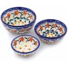 Polish Pottery Set of 3 Nesting Bowls Small Red Sunflower