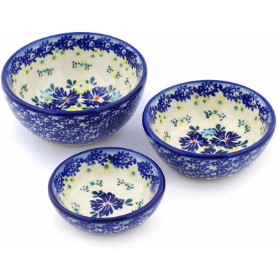Polish Pottery Set of 3 Nesting Bowls Small Spring Meadow
