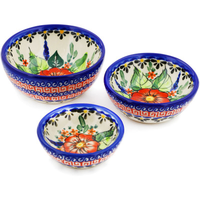 Polish Pottery Set of 3 Nesting Bowls Small Spring Splendor