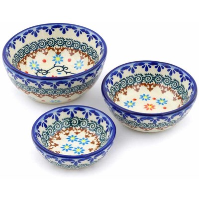 Polish Pottery Set of 3 Nesting Bowls Small Sunflower Dance