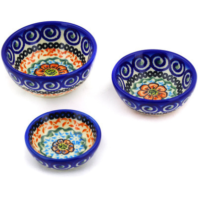 Polish Pottery Set of 3 Nesting Bowls Small UNIKAT