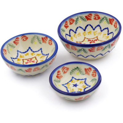 Polish Pottery Set of 3 Nesting Bowls Small Winter Holidays