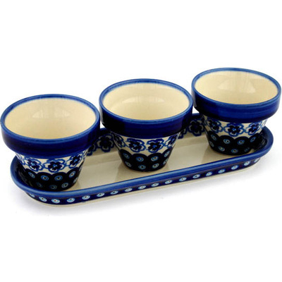Polish Pottery Set of 3 Planters 11&quot; Aloha Blue