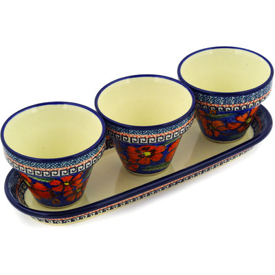 Polish Pottery Set of 3 Planters 11&quot; Poppies UNIKAT