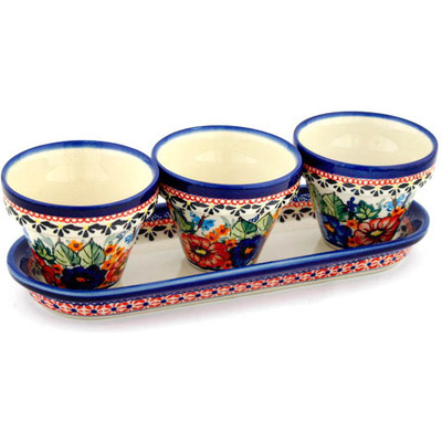 Polish Pottery Set of 3 Planters 11&quot; Spring Splendor UNIKAT