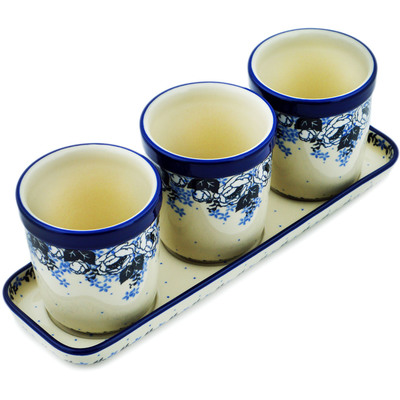 Polish Pottery Set of 3 Planters 12&quot; Flowers At Dusk