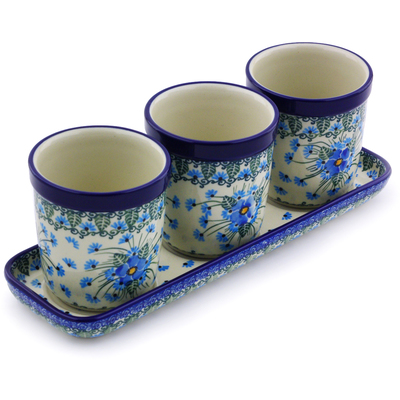 Polish Pottery Set of 3 Planters 12&quot; Forget Me Not UNIKAT