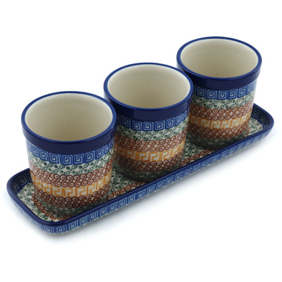 Polish Pottery Set of 3 Planters 12&quot; Grecian Sea