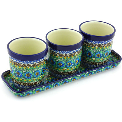 Polish Pottery Set of 3 Planters 12&quot; Mardi Gra UNIKAT