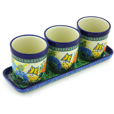 Polish Pottery Set of 3 Planters 12&quot; Spring Garden UNIKAT
