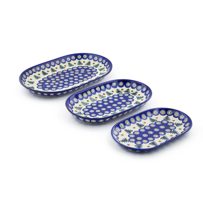 Polish Pottery Set of 3 Platters 13&quot; Autumn Evergreen