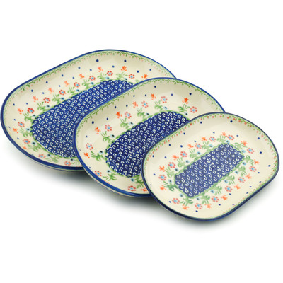Polish Pottery Set of 3 Platters 13&quot; Spring Flowers
