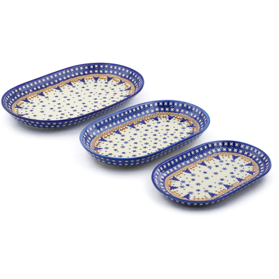 Polish Pottery Set of 3 Platters 13&quot; Winter Snow