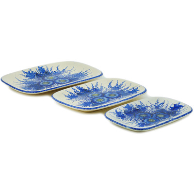 Polish Pottery Set of 3 Platters Blue Poppy Dream