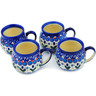 Polish Pottery Set of 4 12oz Mugs Blue Tulip Garden UNIKAT