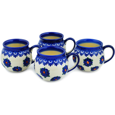 Polish Pottery Set of 4 12oz Mugs Daisy Charm UNIKAT