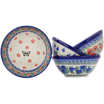 Polish Pottery Set of 4 Bowls Flower Mix