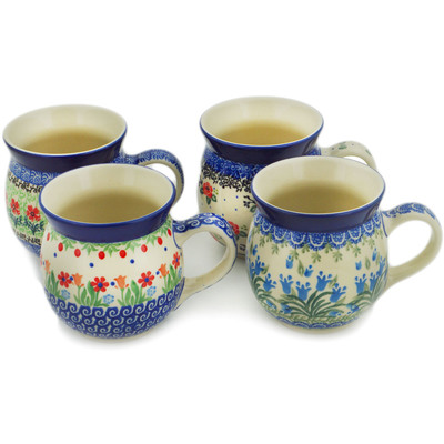 Polish Pottery Set of 4 Bubble Mugs Mix
