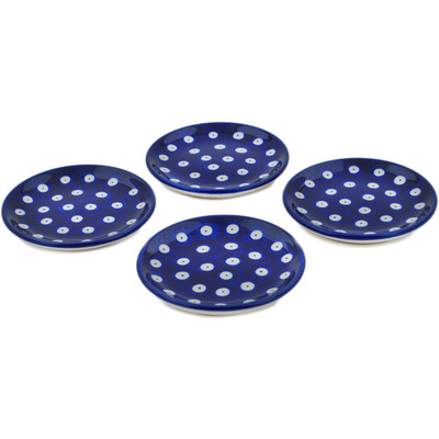 Polish Pottery Set of 4 Coasters 4-inch Blue Eyes