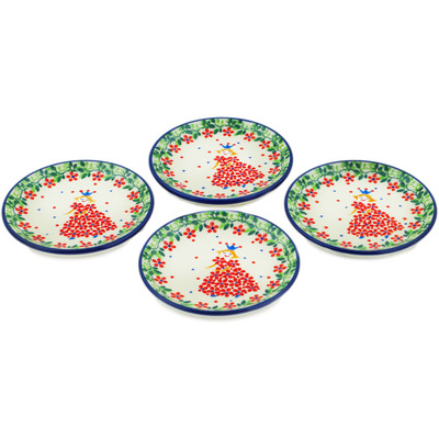 Polish Pottery Set of 4 Coasters 4-inch Princess In A Red Dress