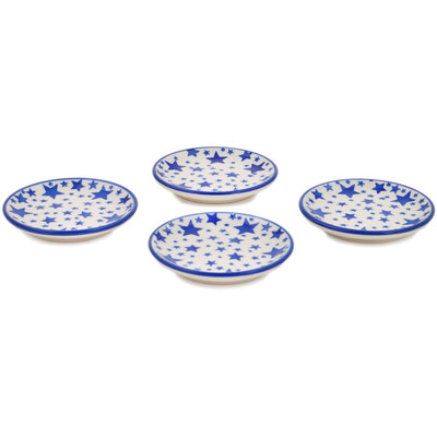 Polish Pottery Set of 4 Coasters 4-inch Starlight
