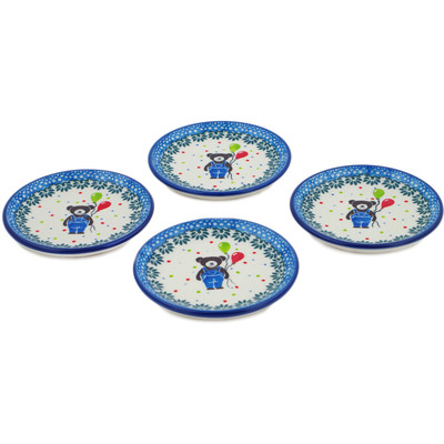Polish Pottery Set of 4 Coasters 4-inch Teddy Bear UNIKAT