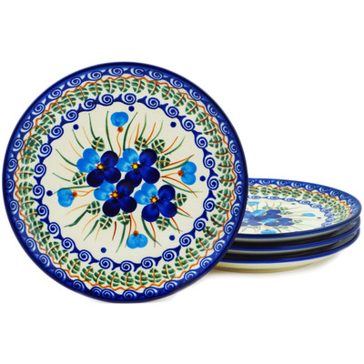 Polish Pottery Set of 4 dessert plates  Blue Pansy