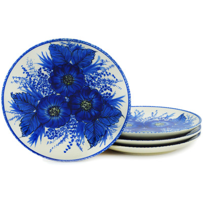 Polish Pottery Set of 4 dessert plates  Blue Poppy Dream