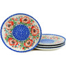 Polish Pottery Set of 4 dessert plates  Lone Poppy UNIKAT