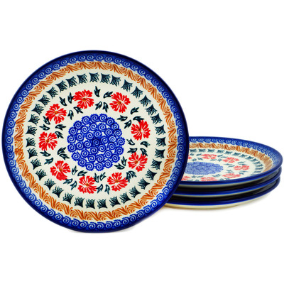 Polish Pottery Set of 4 dessert plates  Red Cornflower