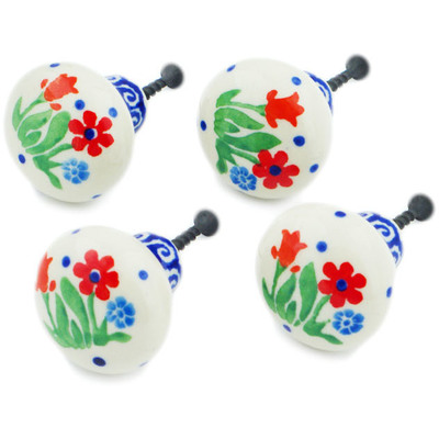 Polish Pottery Set of 4 Drawer Pull Knobs 1-1/2 inch Babcia's Garden