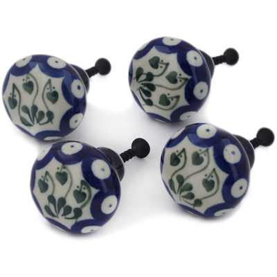 Polish Pottery Set of 4 Drawer Pull Knobs 1-1/2 inch Bleeding Heart Peacock