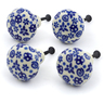 Polish Pottery Set of 4 Drawer Pull Knobs 1-1/2 inch Blue Confetti