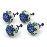 Polish Pottery Set of 4 Drawer Pull Knobs 1-1/2 inch Blue Poppies