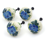 Polish Pottery Set of 4 Drawer Pull Knobs 1-1/2 inch Blue Rose